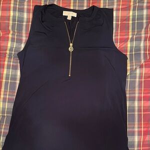 Michael Kors Blue and Gold Sleeveless Fitted Blouse